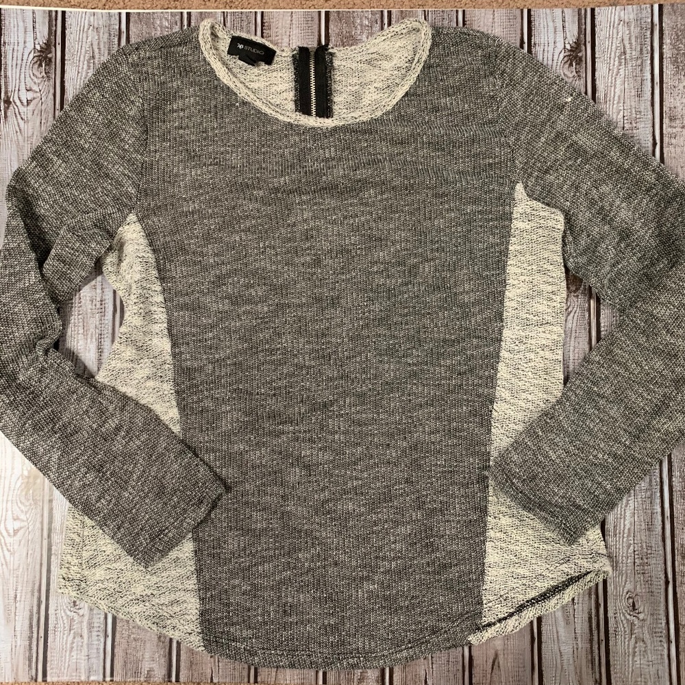 AB Studio Knit Colorblock Zipper Back Sweater, XL